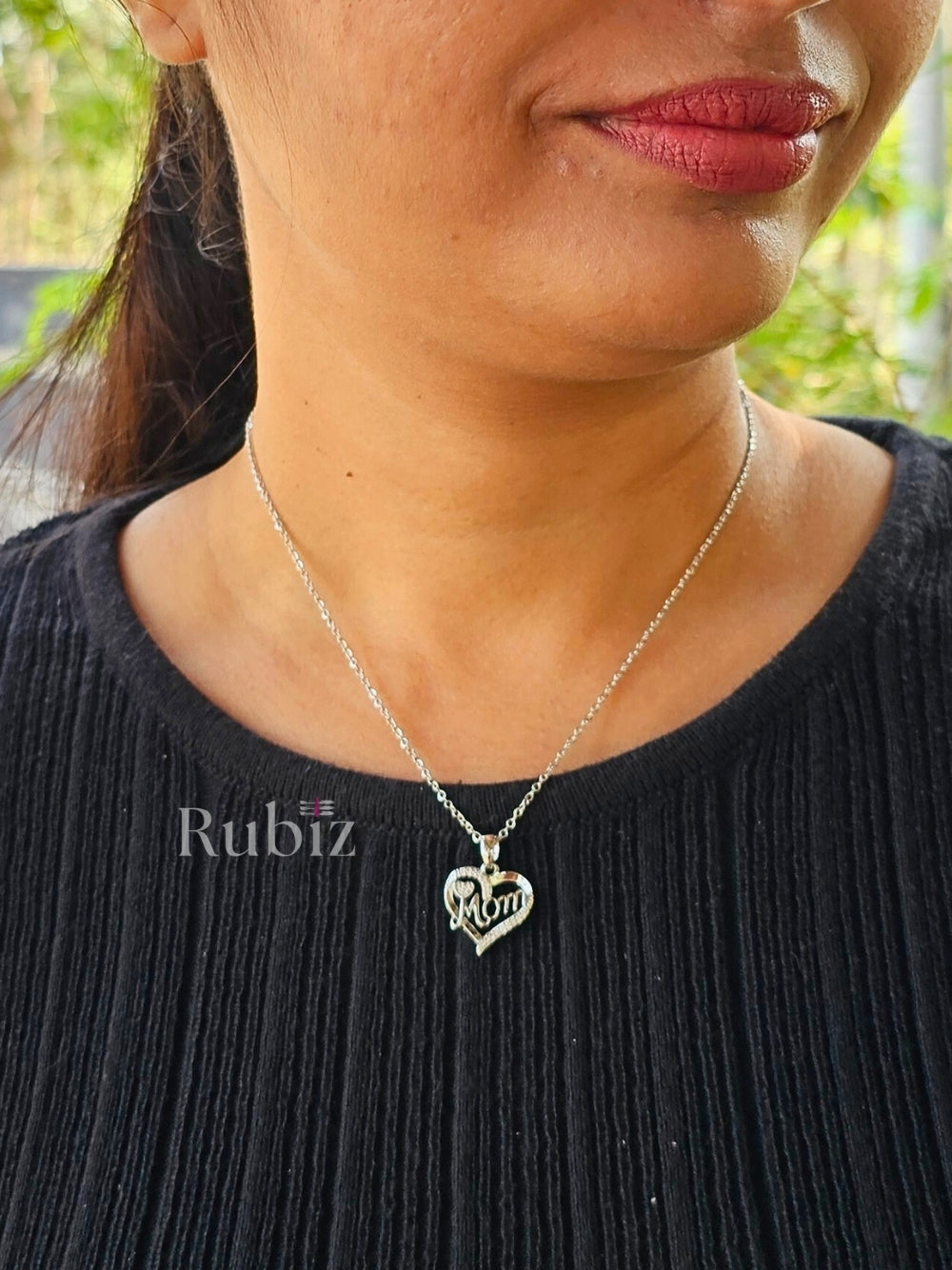 Mom Heart Silver Necklace