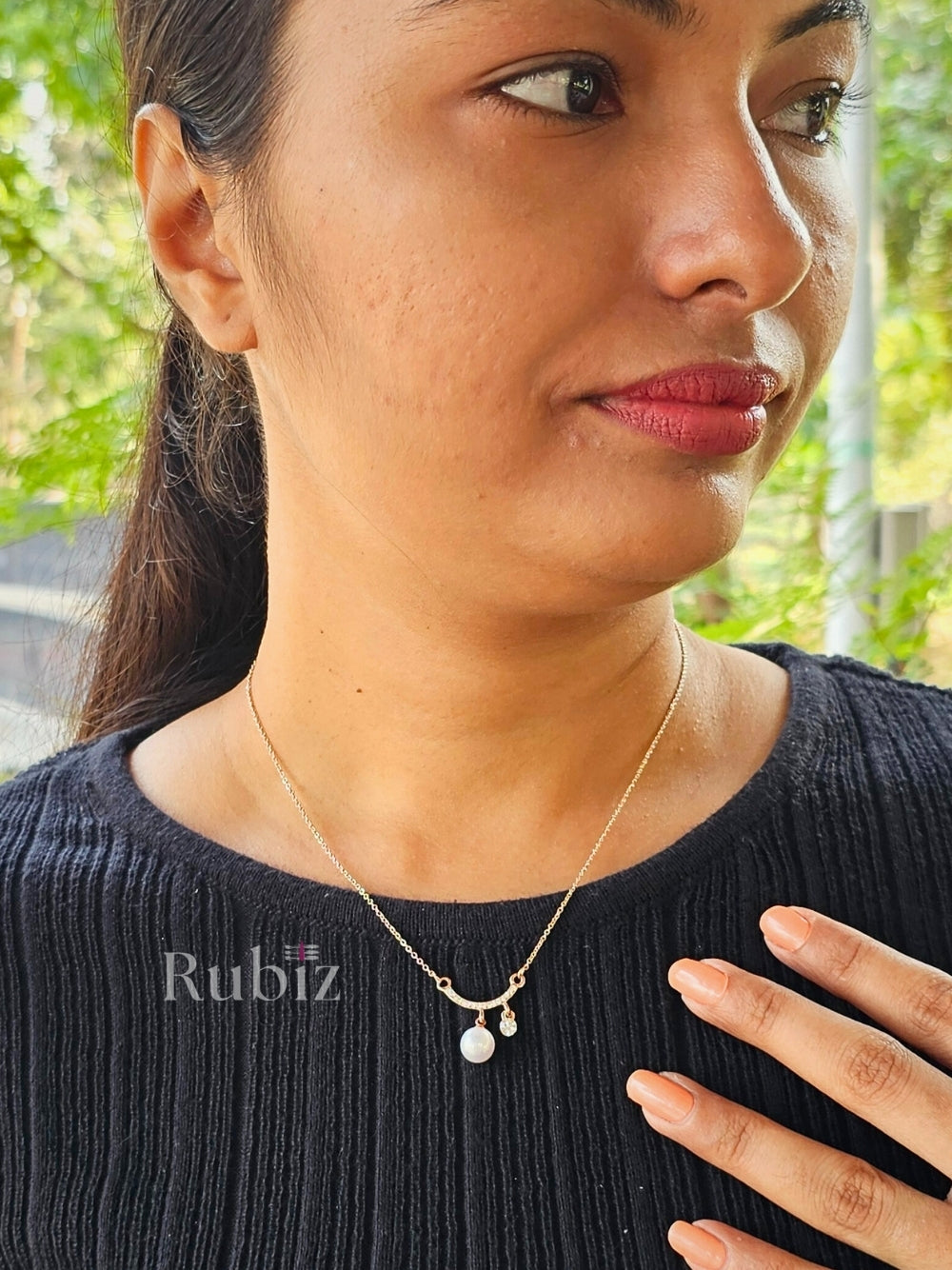 Pearl Stud Rose Gold Necklace