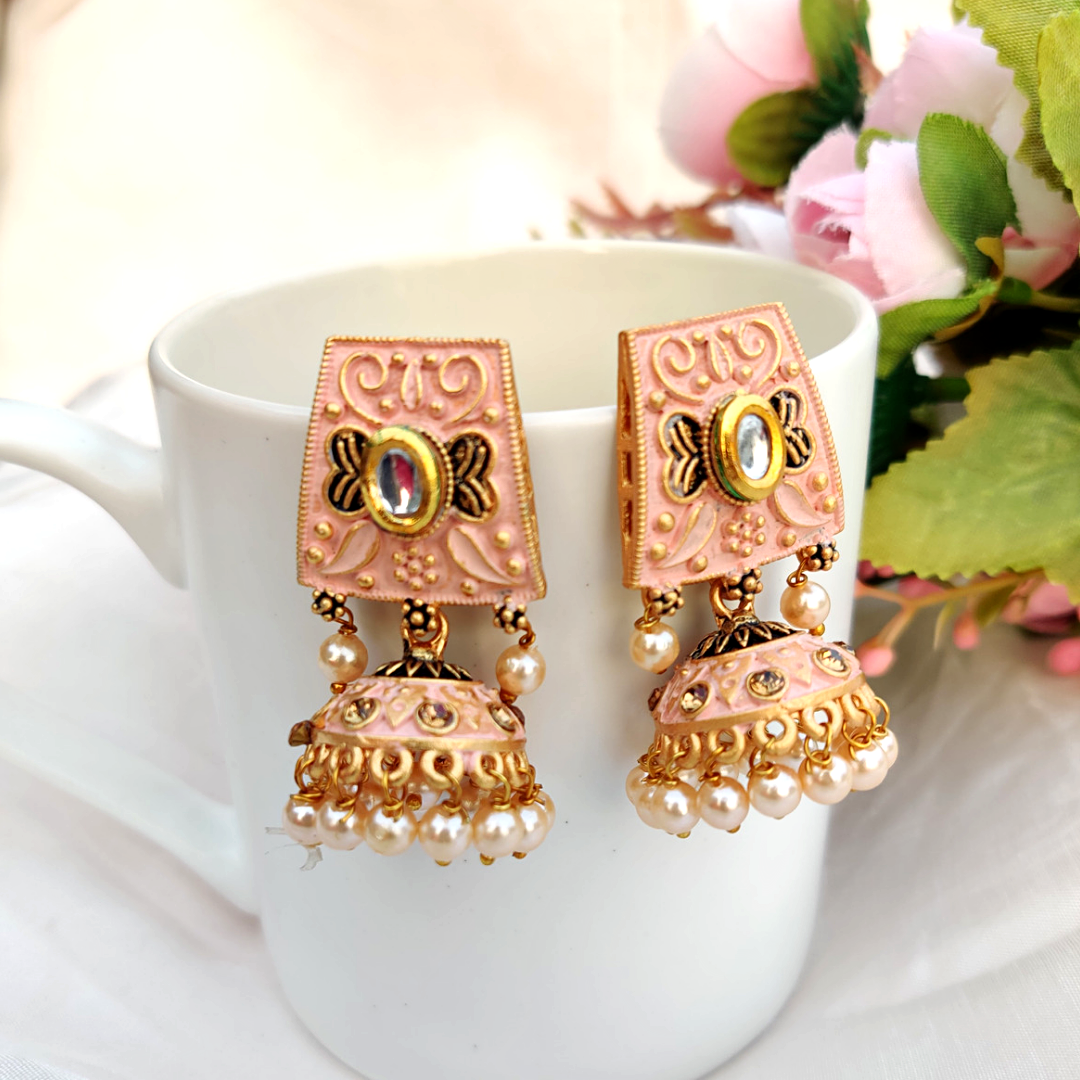 Peach Natasha Jhumkas