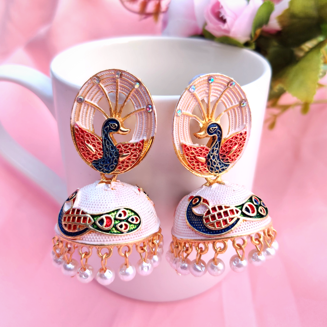 Ira White Peacock Matte Jhumkas