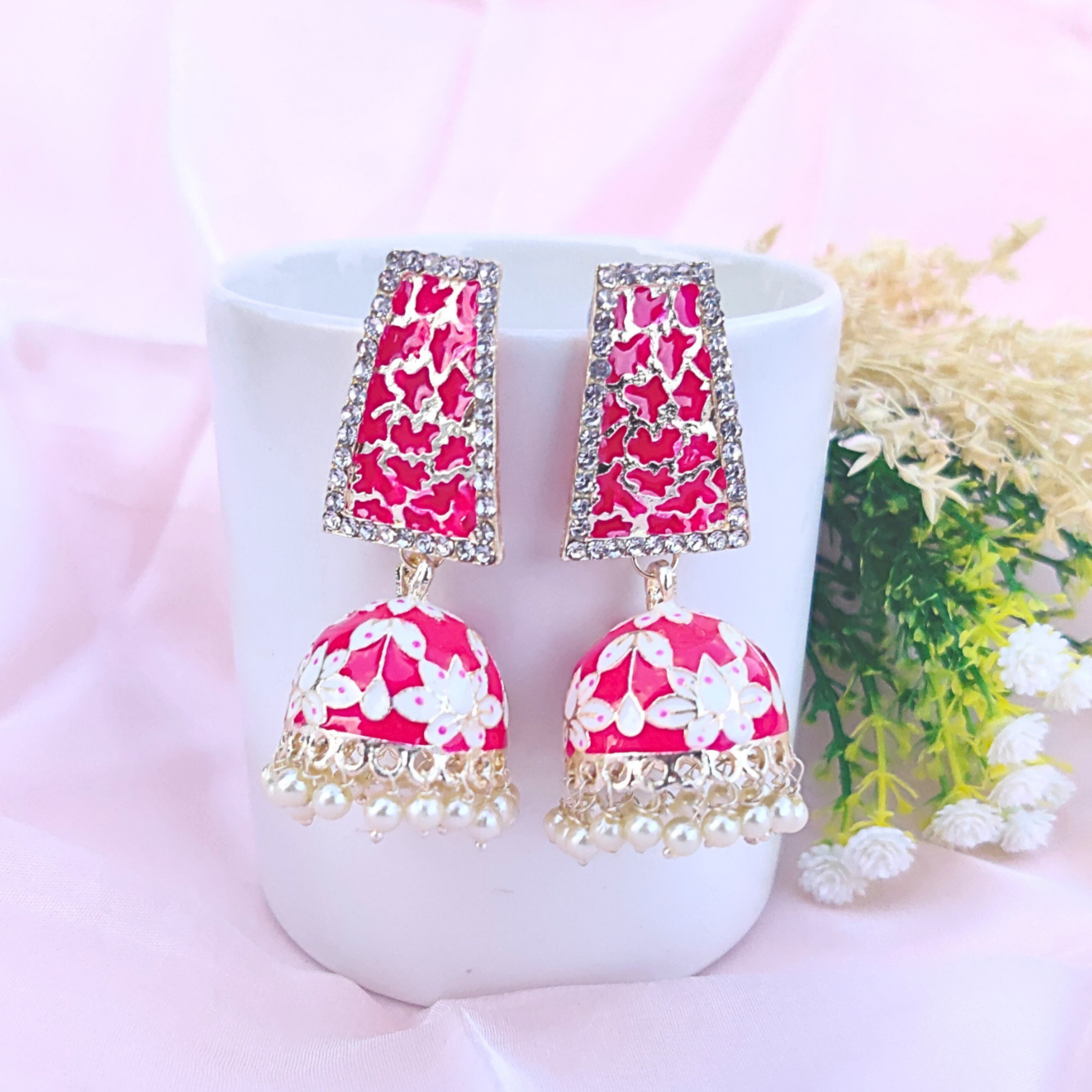 Pink Barkha Jhumkas