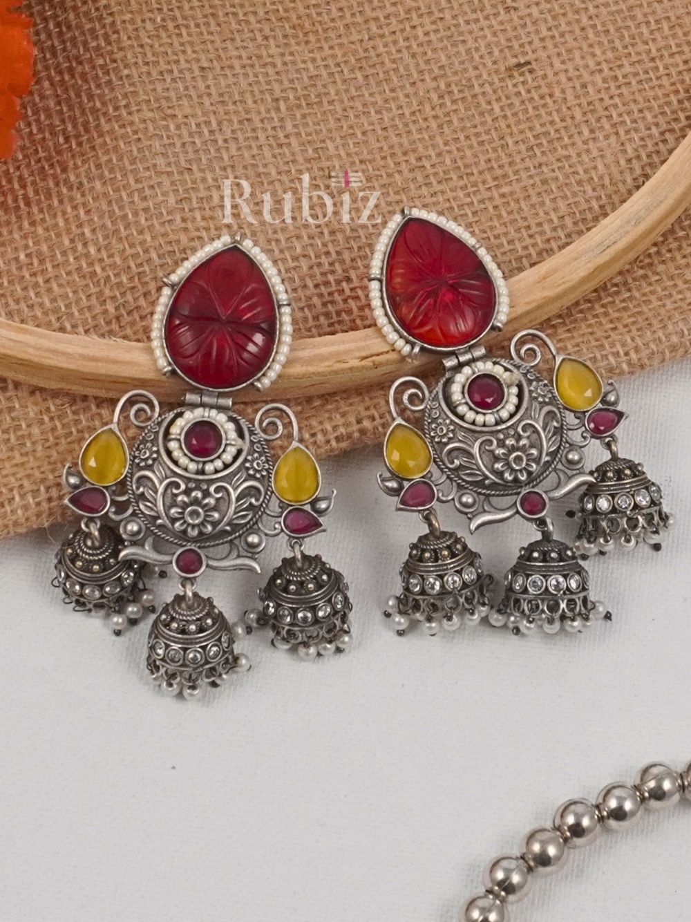 Red Akansha Jhumkas