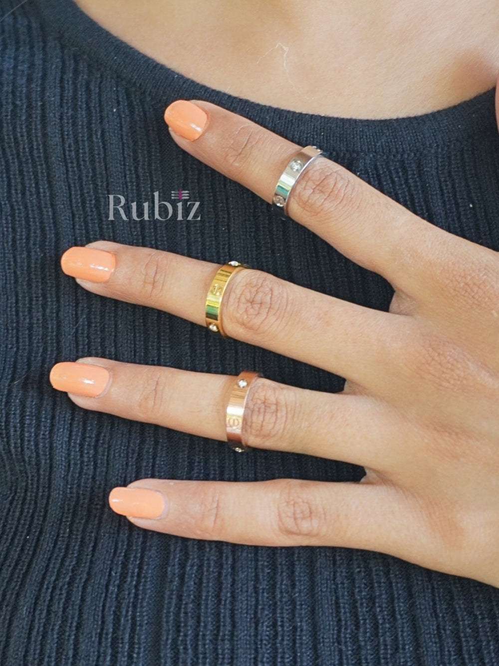 Radiant Stone Stud Band Ring Combo