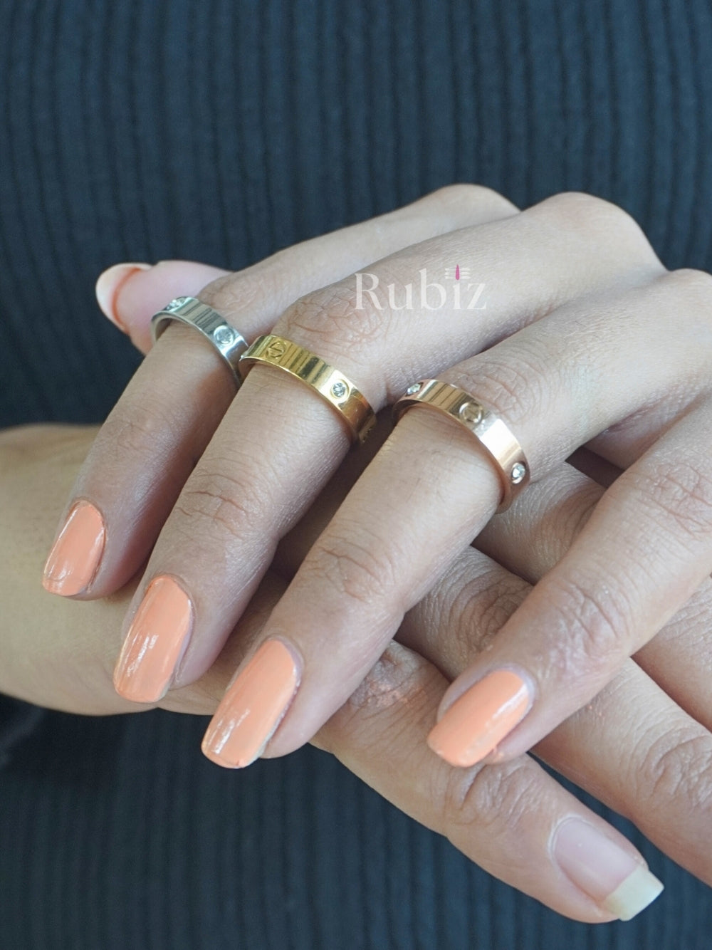 Radiant Stone Stud Band Ring Combo