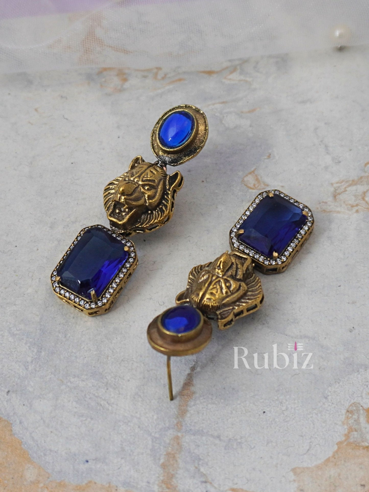 Blue Sabyasachi Inspired Lion Danglers