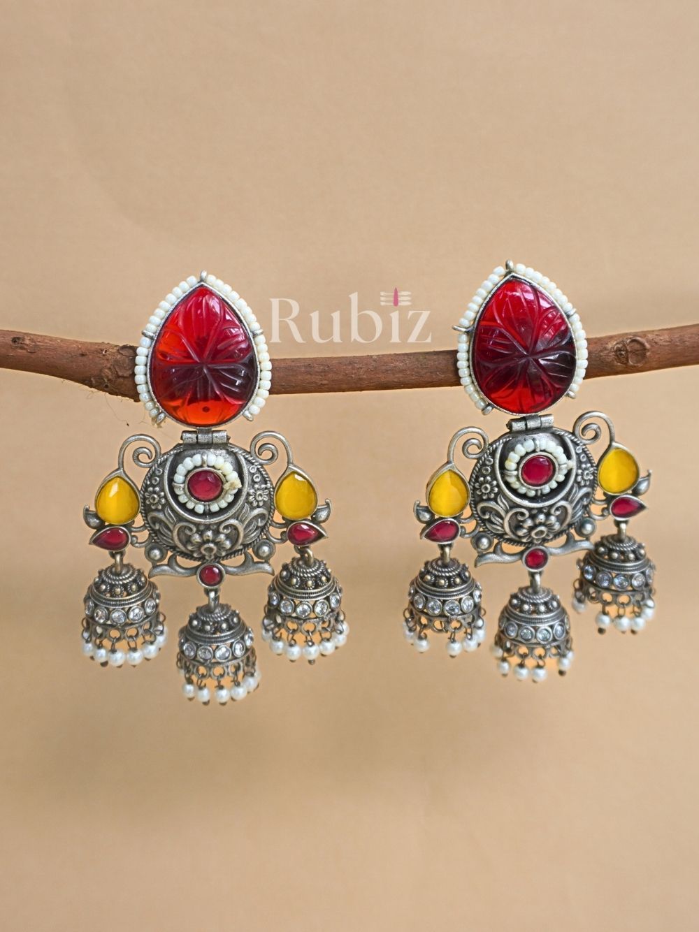 Red Akansha Jhumkas