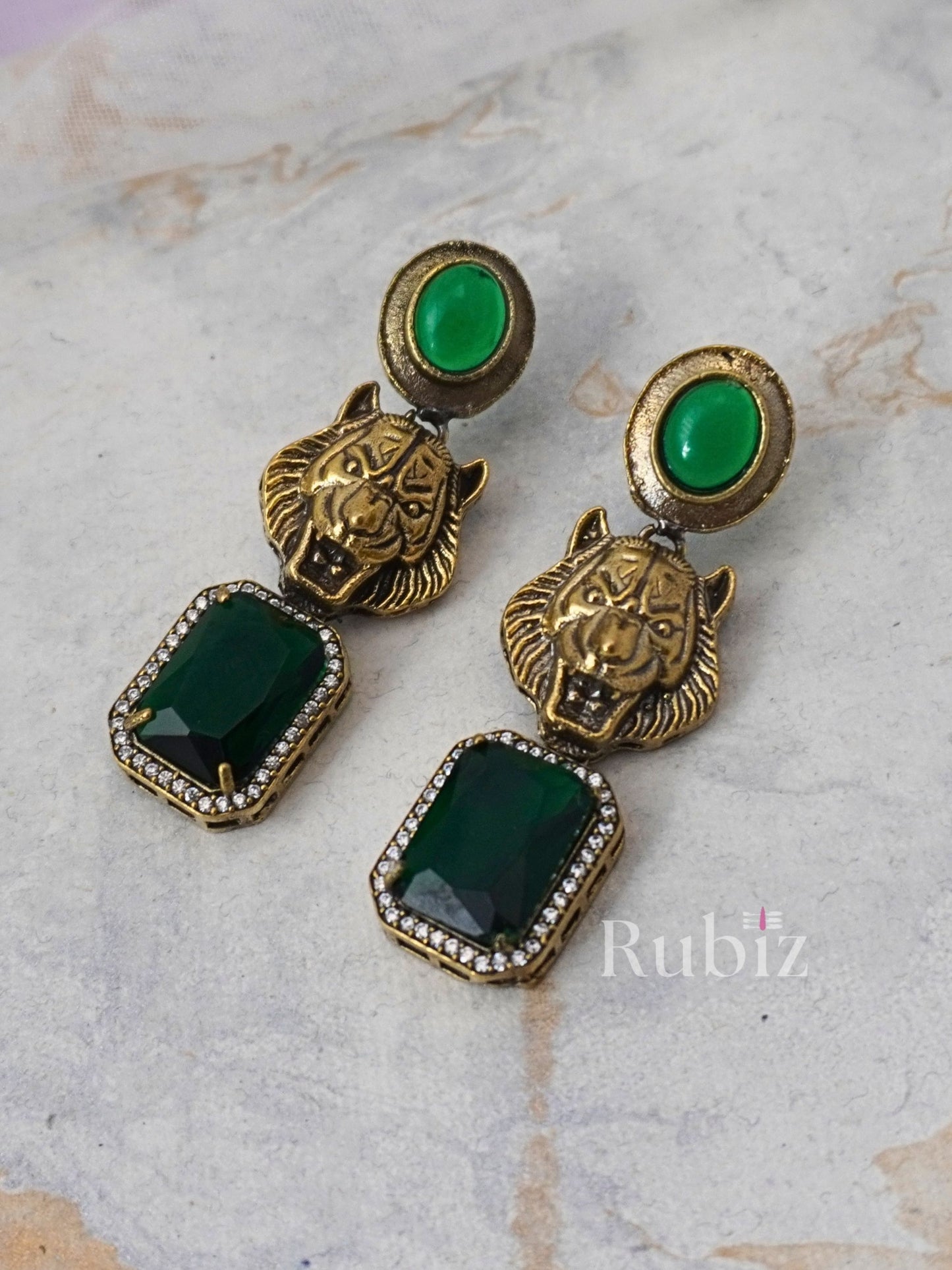 Emerald Sabyasachi Inspired Lion Danglers