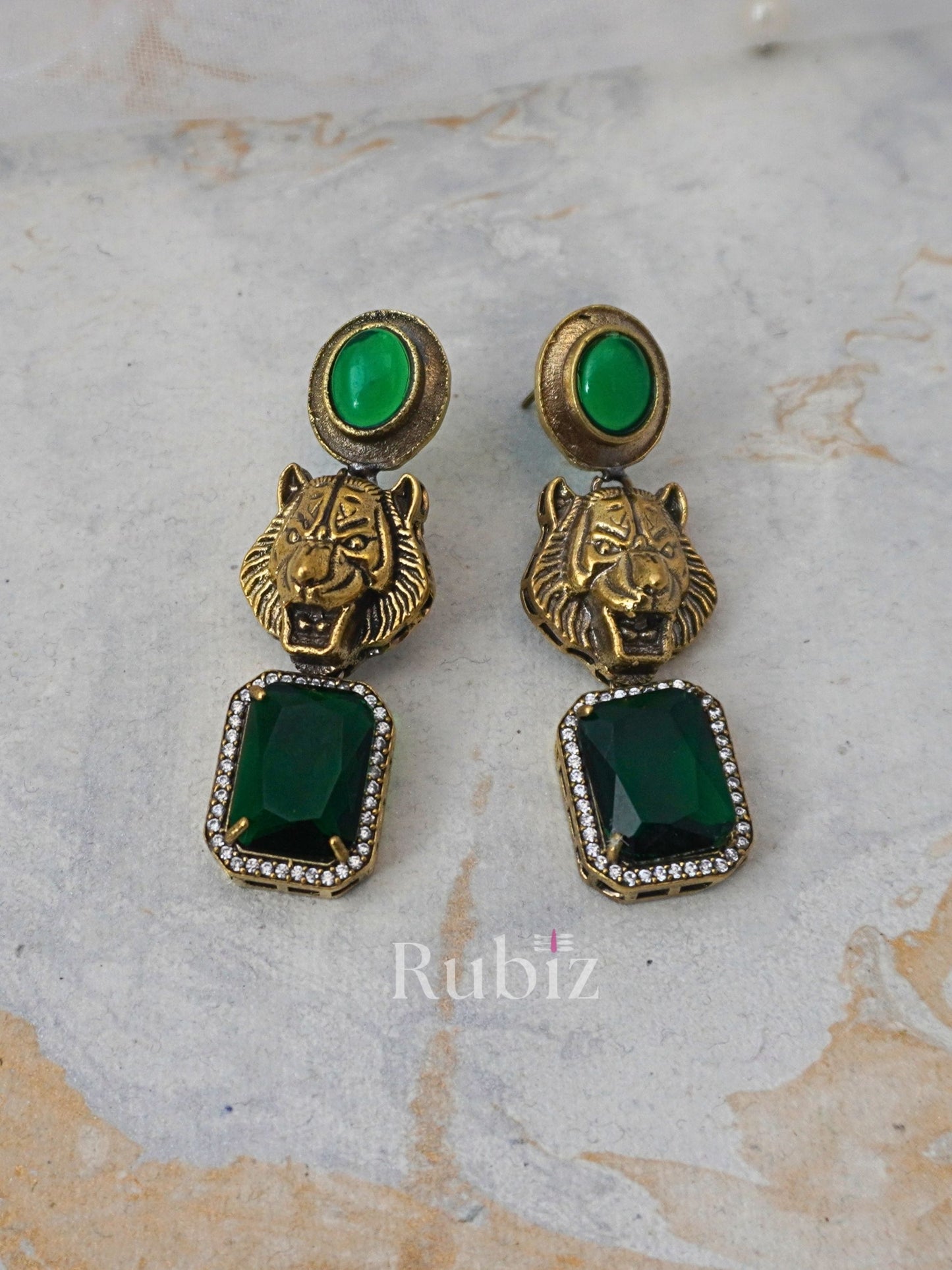 Emerald Sabyasachi Inspired Lion Danglers