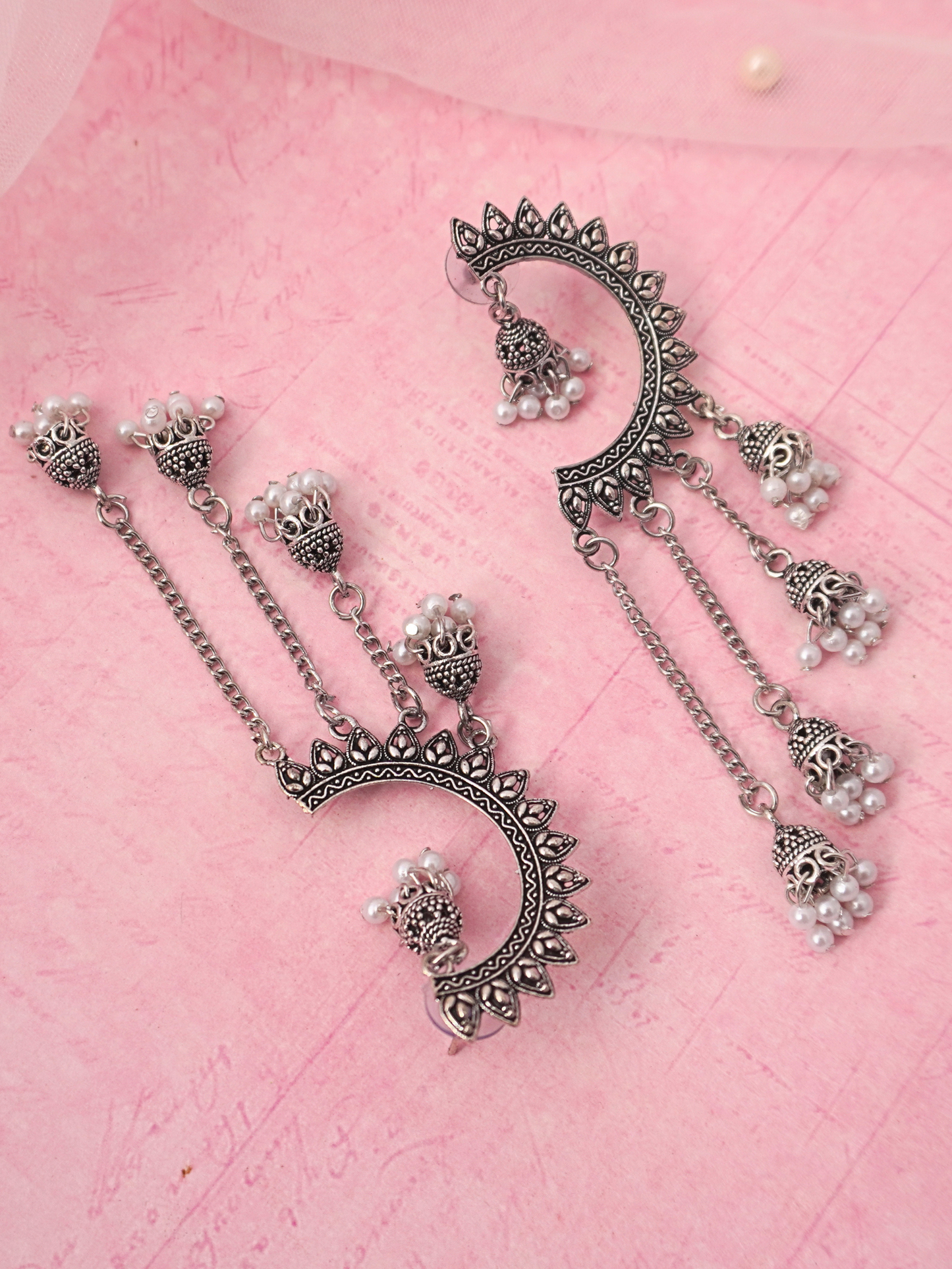 Silver Half Moon Oxidised Danglers