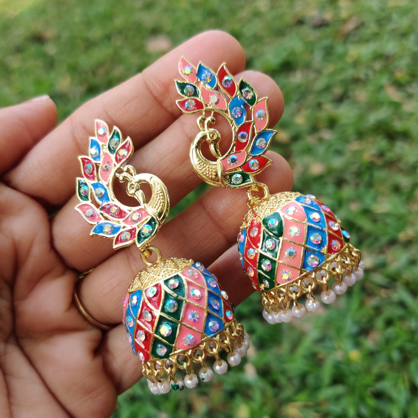 Multicolor Peacock Jhumkas