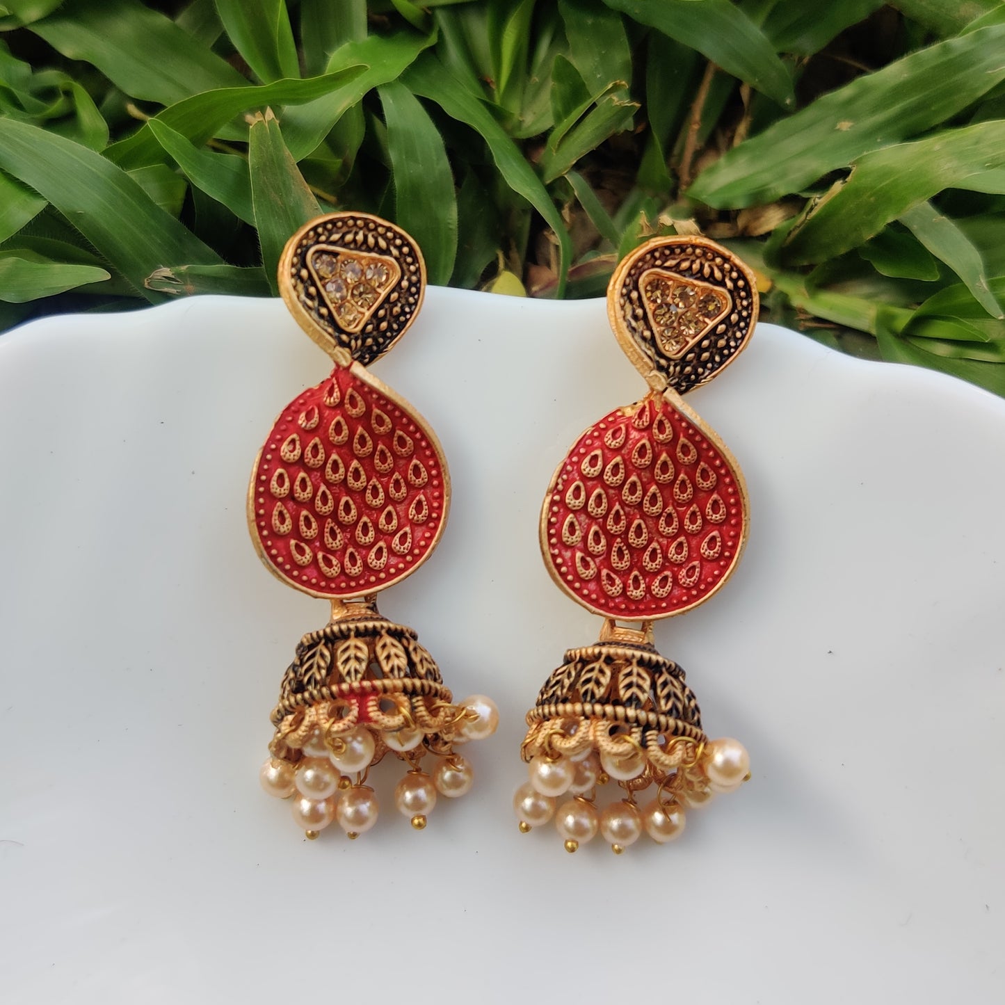 Red Infiniti Jhumkas