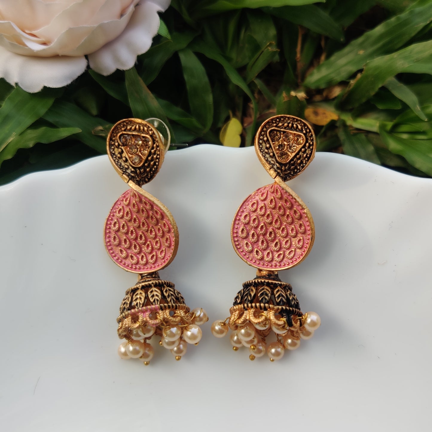 Peach Infiniti Jhumkas