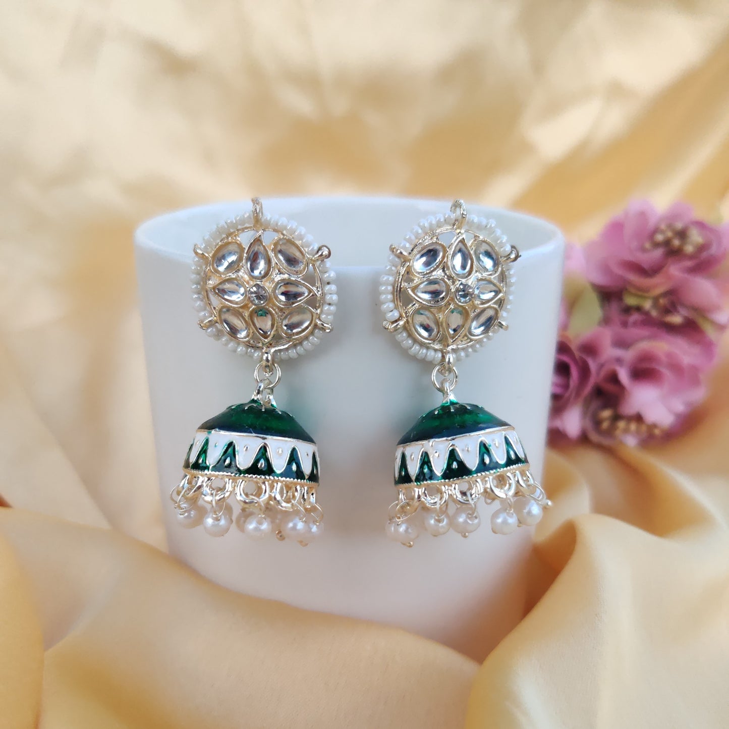 Emerald Esha Jhumkas