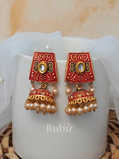 Red Natasha Jhumkas