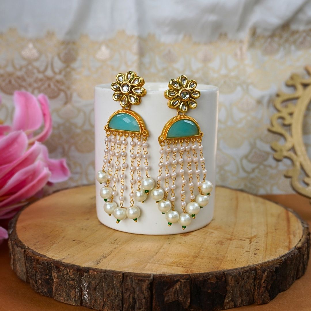 Meenakshi Turquoise Layered Pearl Earrings