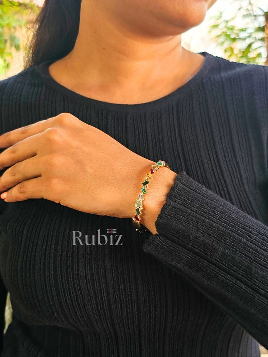 Multi Color Stone Stud Gold Bracelet