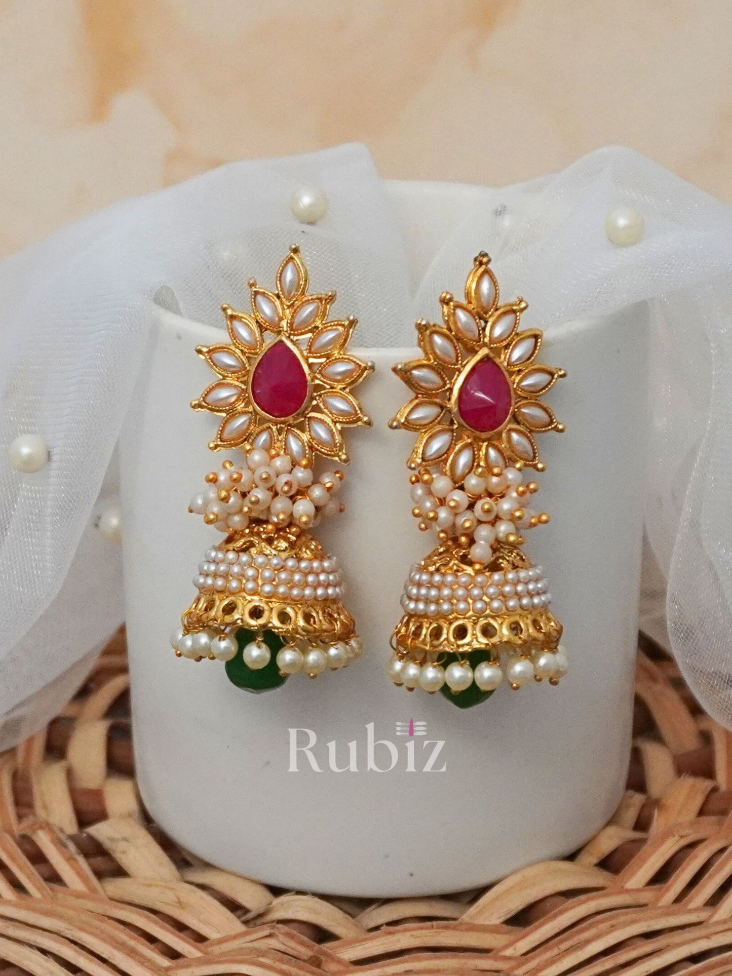 Pink Green Shradha Jhumkas Aashiqui 2