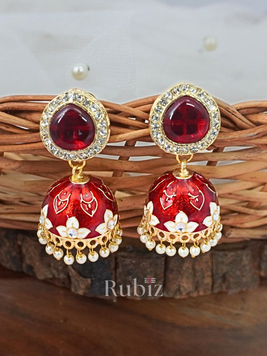 Red Avleen Jhumkas