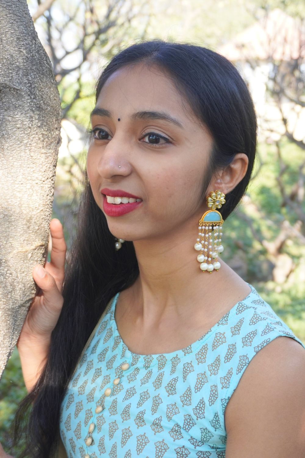 Meenakshi Turquoise Layered Pearl Earrings