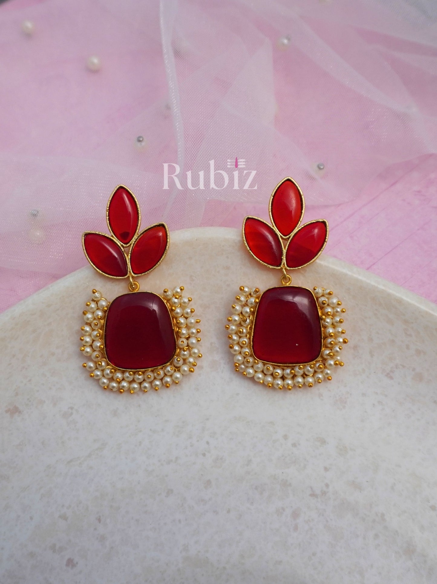 Red Navya Danglers