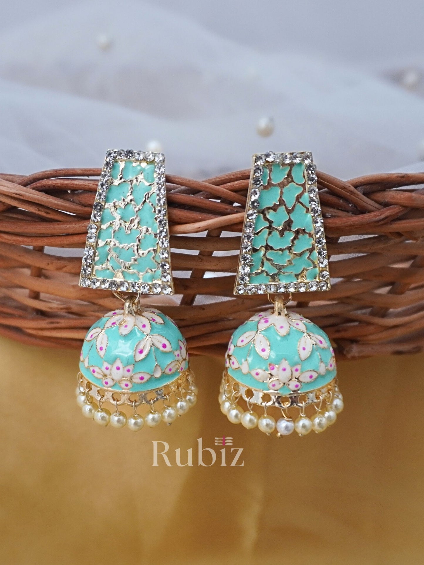 Turquoise Barkha Jhumkas