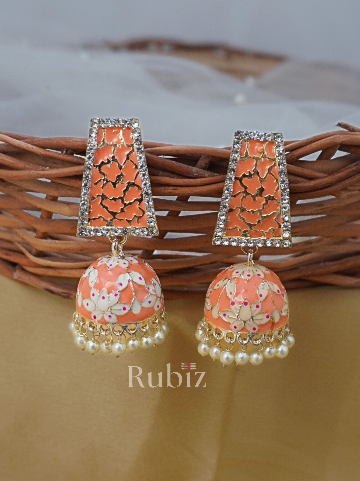 Peach Barkha Jhumkas