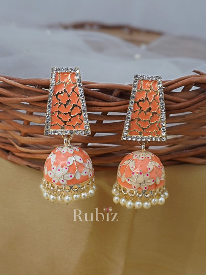 Peach Barkha Jhumkas