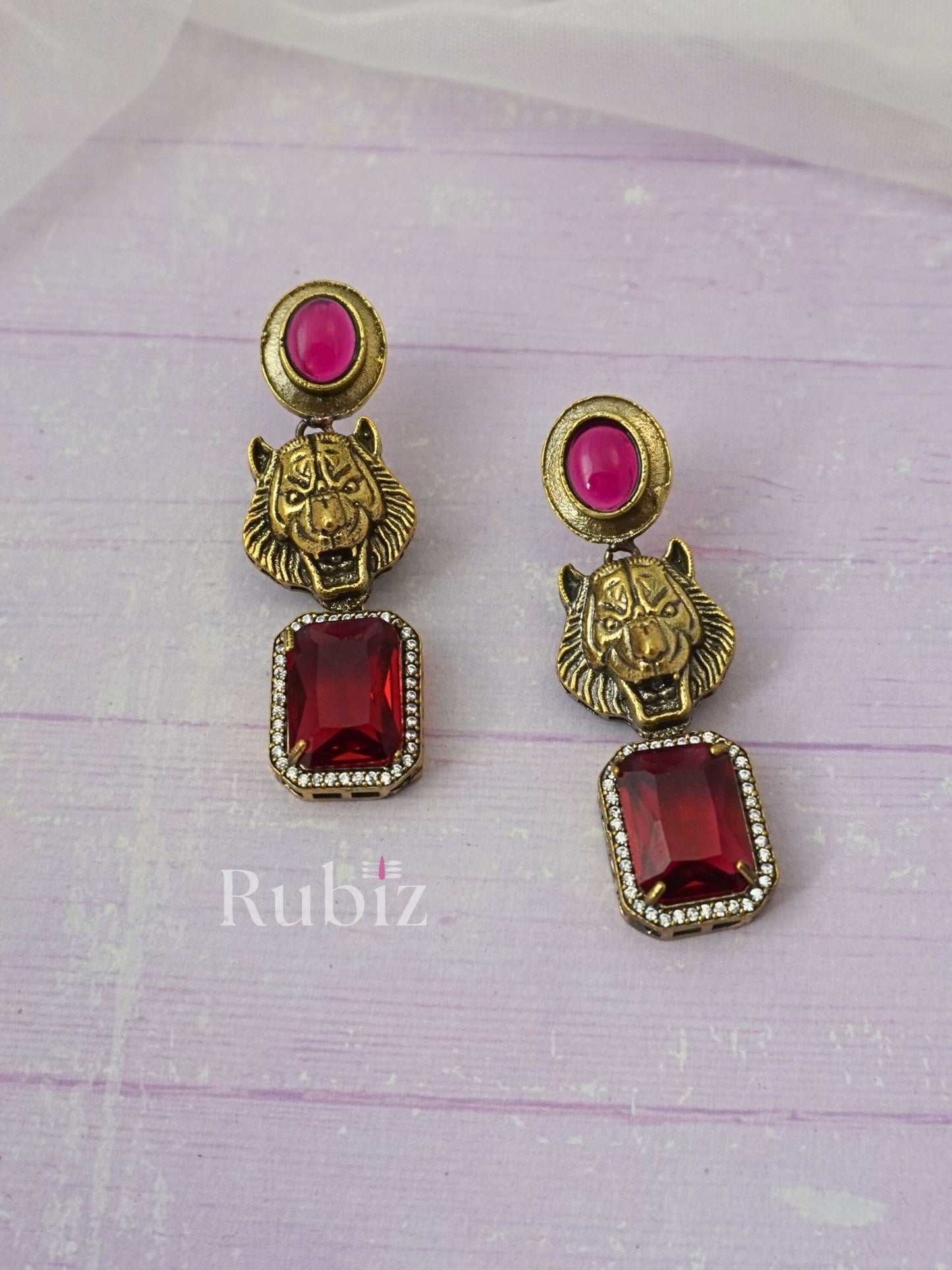 Red Sabyasachi Inspired Lion Danglers