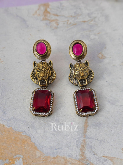 Red Sabyasachi Inspired Lion Danglers