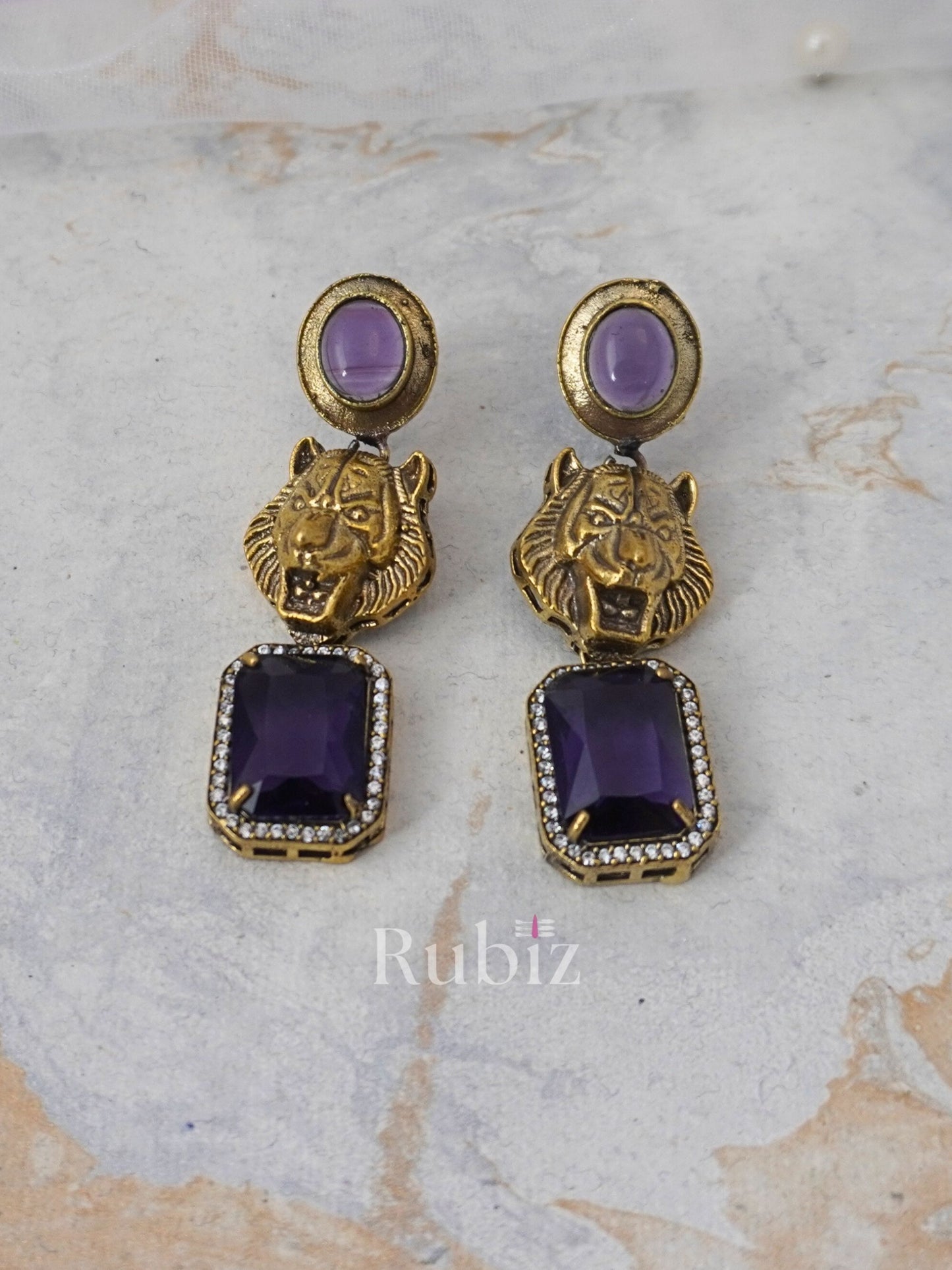 Purple Sabyasachi Inspired Lion Danglers