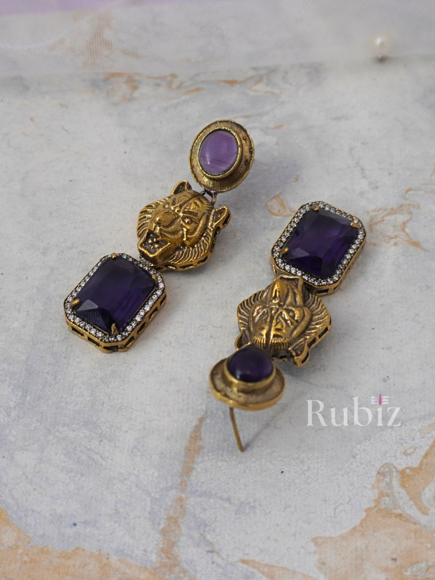 Purple Sabyasachi Inspired Lion Danglers