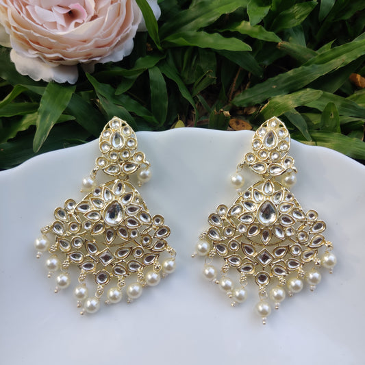 Alia Kundan Pearl Drop Earrings - Exquisite Ethnic Jewellery