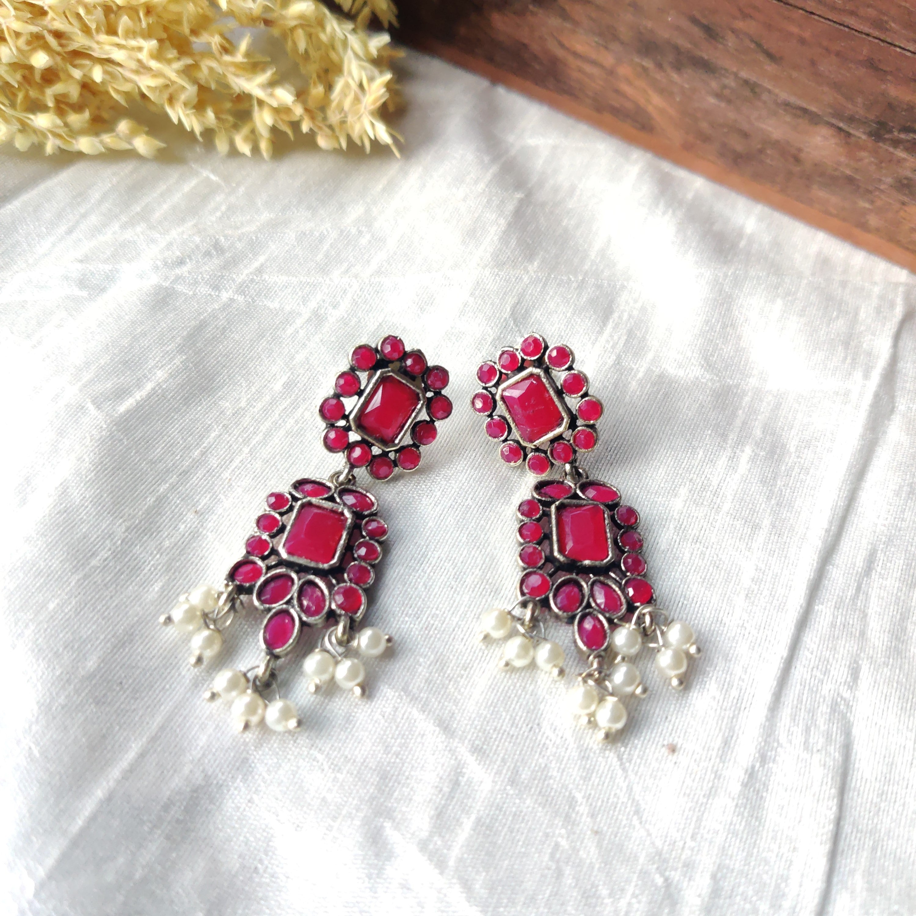 Triple layered pink drop earrings by Ammanya | The Secret Label