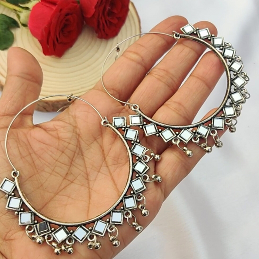 Diya Mirror Chandbali Earrings - Exquisite Ethnic Jewelry